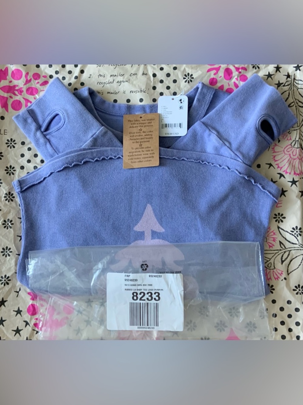 Free People Movement ~ Ribbed Long Sleeve Logo Baby Tee ~ Large ~ NWT * - Picture 9 of 16